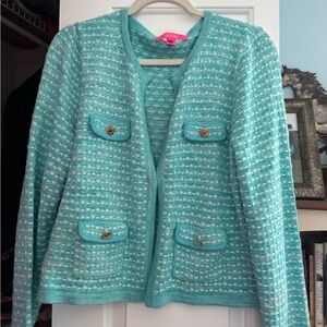 Lilly Pulitzer Turquoise Cardigan with Gold Buttons